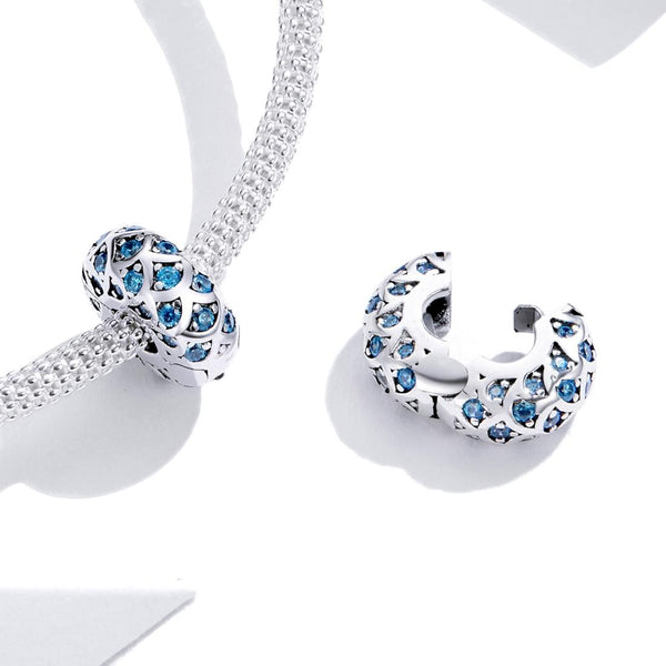 Mermaid Fish Scale Sterling Silver Zircon CZ Bead Charm Pendant Bracelet Necklace