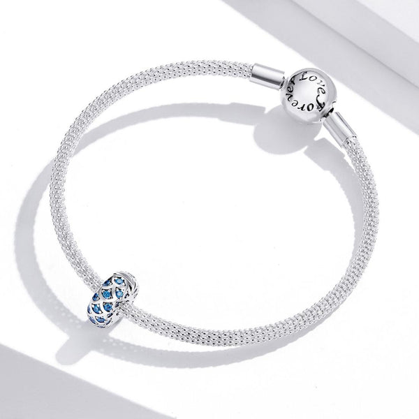 Mermaid Fish Scale Sterling Silver Zircon CZ Bead Charm Pendant Bracelet Necklace