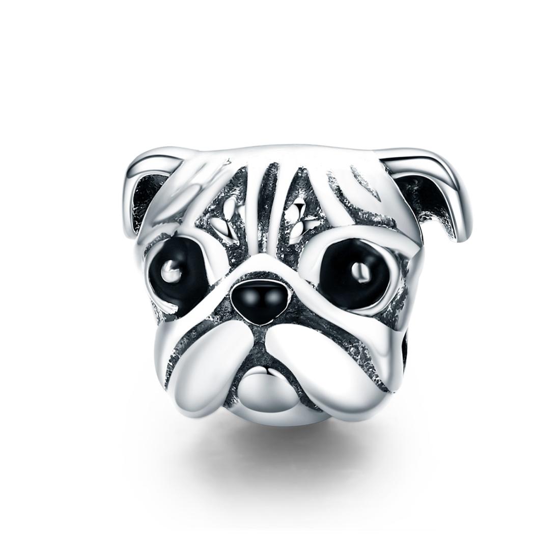 Pug Dog Enamel Sterling Silver Bead Charm Pendant Bracelet Necklace