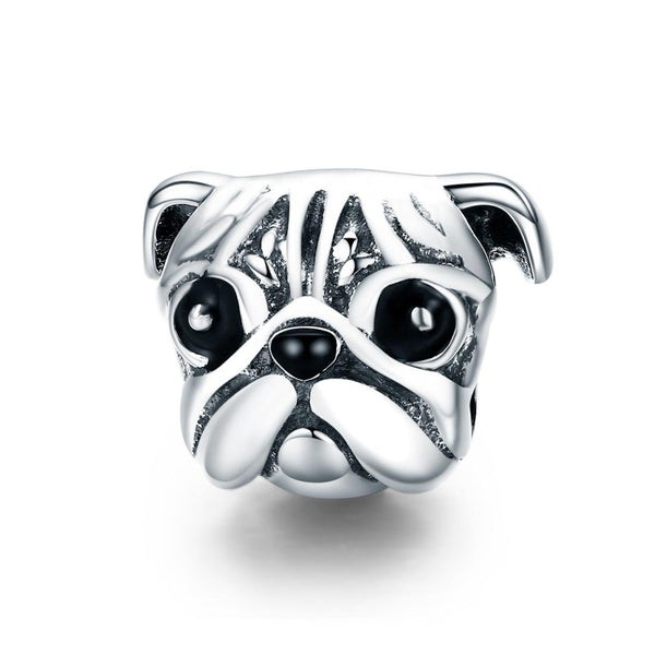 Pug Dog Enamel Sterling Silver Bead Charm Pendant Bracelet Necklace