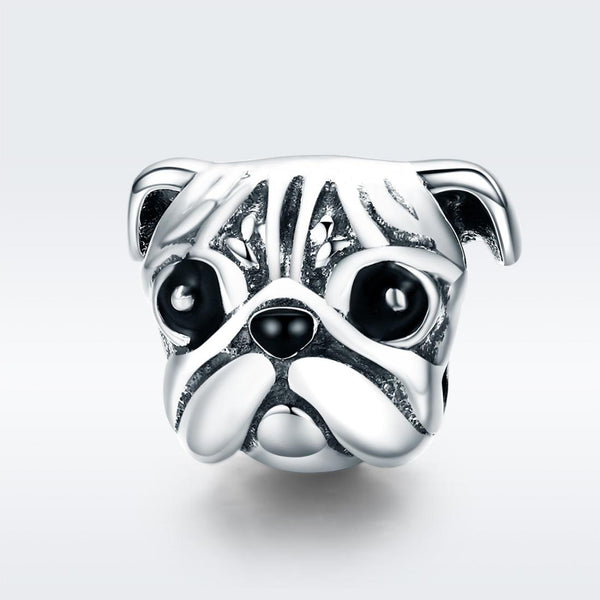 Pug Dog Enamel Sterling Silver Bead Charm Pendant Bracelet Necklace