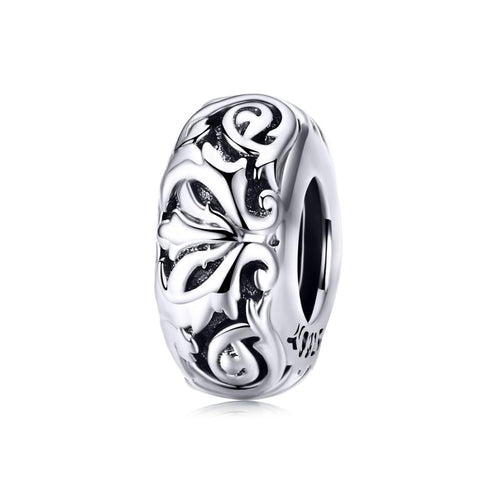 Floral Flower Sterling Silver Spacer Bead Charm Pendant Bracelet Necklace