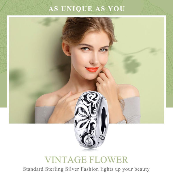 Floral Flower Sterling Silver Spacer Bead Charm Pendant Bracelet Necklace