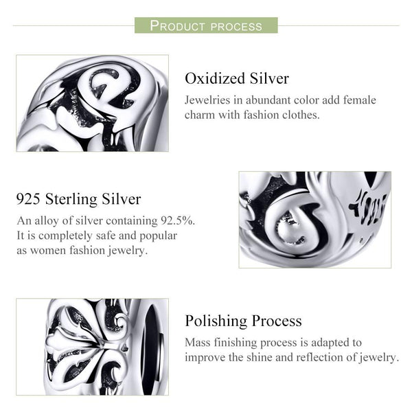 Floral Flower Sterling Silver Spacer Bead Charm Pendant Bracelet Necklace