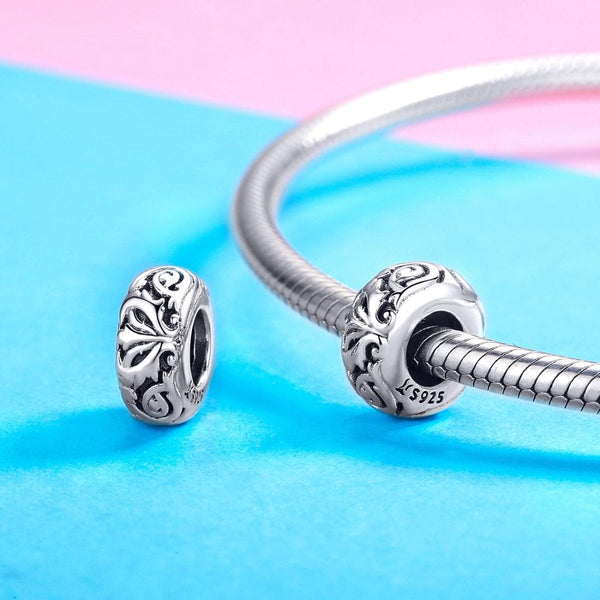 Floral Flower Sterling Silver Spacer Bead Charm Pendant Bracelet Necklace