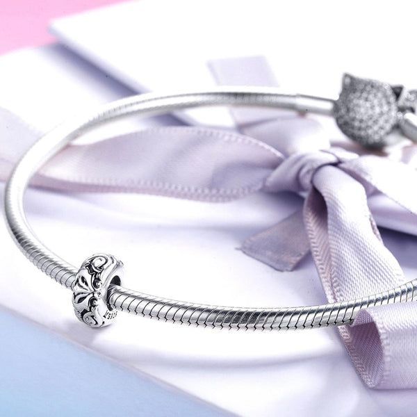 Floral Flower Sterling Silver Spacer Bead Charm Pendant Bracelet Necklace