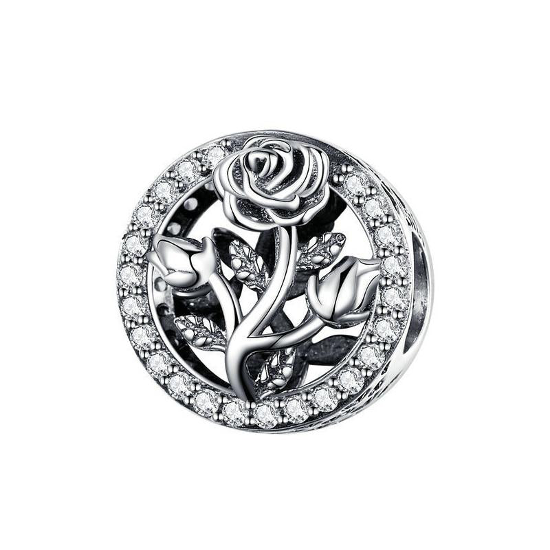 Rose Sterling Silver Zircon CZ Bead Charm Bracelet Necklace