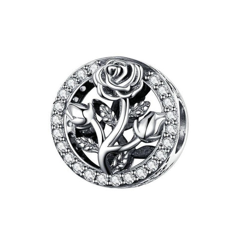 Rose Sterling Silver Zircon CZ Bead Charm Bracelet Necklace