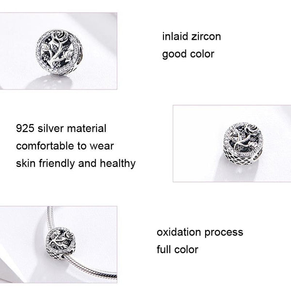 Rose Sterling Silver Zircon CZ Bead Charm Bracelet Necklace