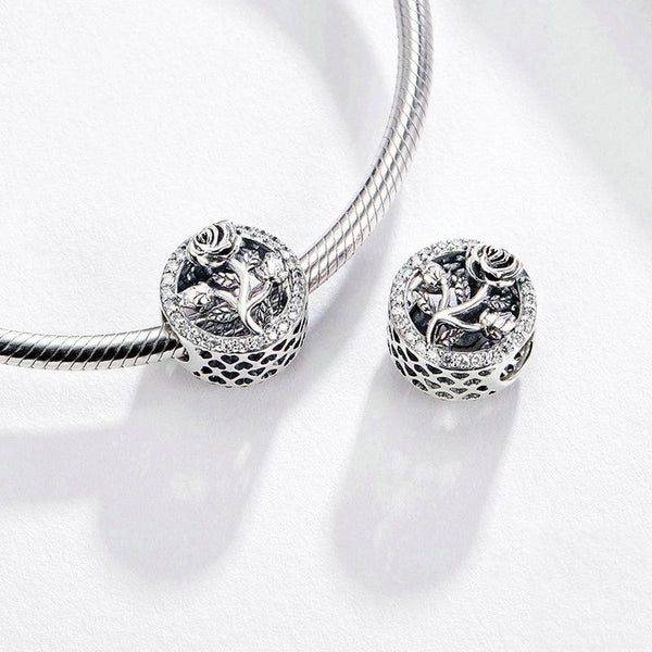 Rose Sterling Silver Zircon CZ Bead Charm Bracelet Necklace