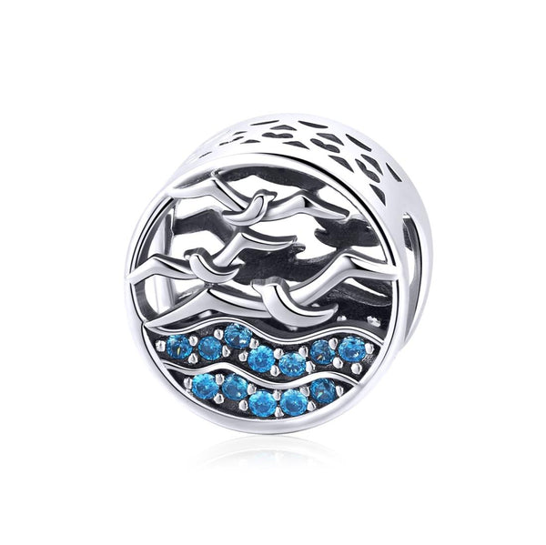 Seagull Waves Sterling Silver Zircon CZ Bead Charm Pendant Bracelet Necklace