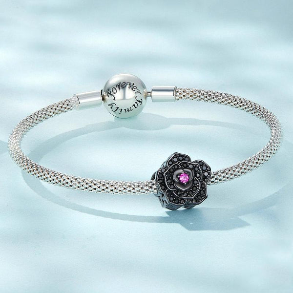 Black Rose Gold Plated Sterling Silver Bead Charm Pendant Bracelet Necklace