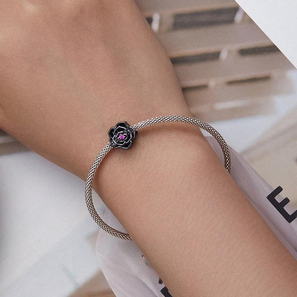 Black Rose Gold Plated Sterling Silver Bead Charm Pendant Bracelet Necklace