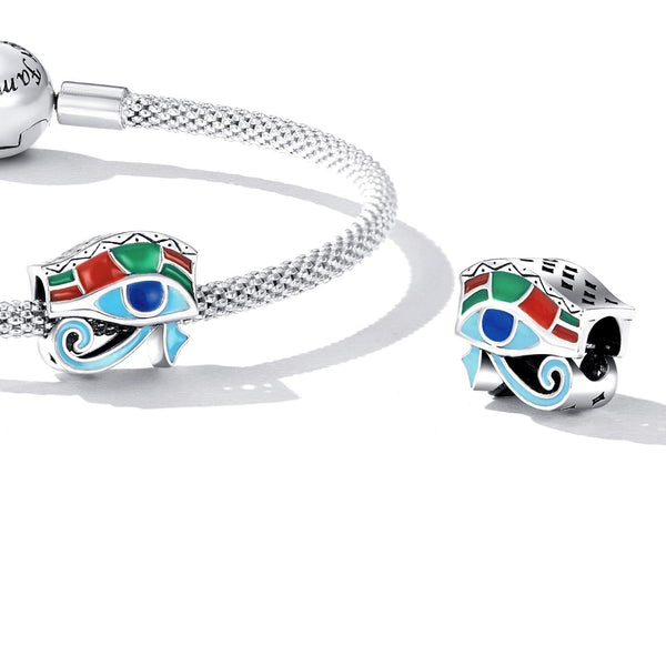 Egyptian Eye Of Horus Enamel Sterling Silver Bead Charm Pendant Bracelet Necklace