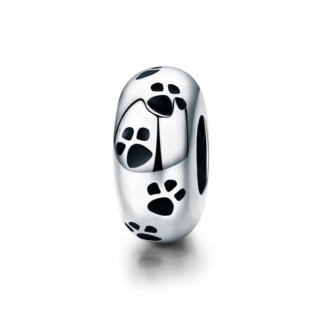 Dog Cat Pet Paw Prints Enamel Sterling Silver Spacer Bead Charm Bracelet Necklace