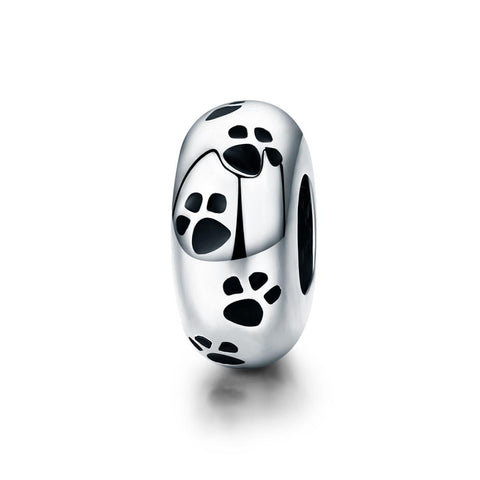 Dog Cat Pet Paw Prints Enamel Sterling Silver Spacer Bead Charm Bracelet Necklace