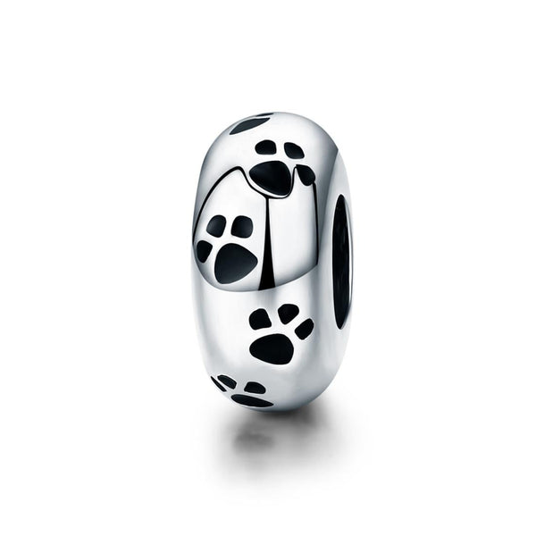 Dog Cat Pet Paw Prints Enamel Sterling Silver Spacer Bead Charm Bracelet Necklace