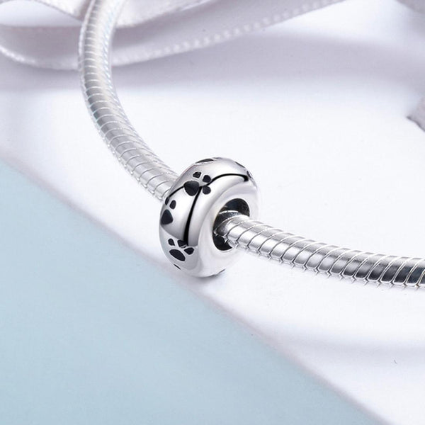 Dog Cat Pet Paw Prints Enamel Sterling Silver Spacer Bead Charm Bracelet Necklace
