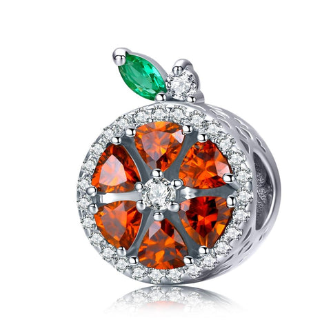 Orange Enamel Sterling Silver Zircon CZ Bead Charm Bracelet Necklace