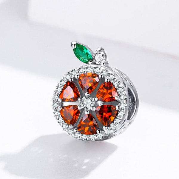 Orange Enamel Sterling Silver Zircon CZ Bead Charm Bracelet Necklace