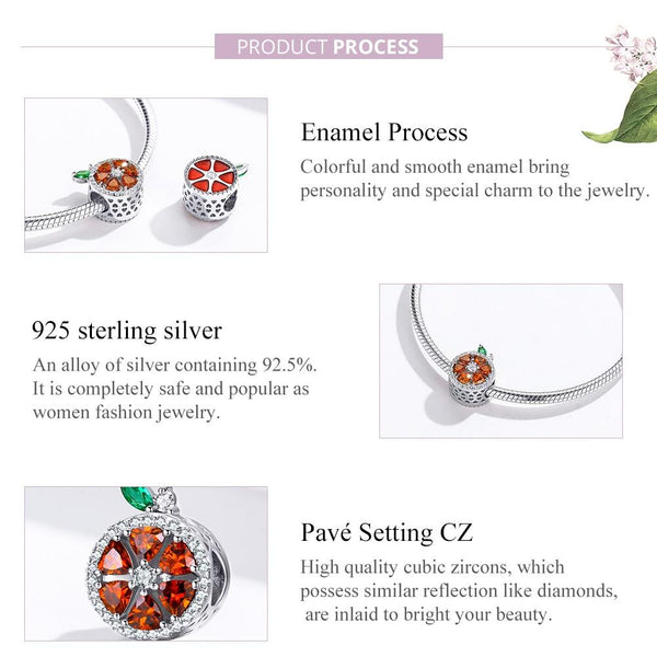 Orange Enamel Sterling Silver Zircon CZ Bead Charm Bracelet Necklace