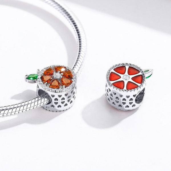 Orange Enamel Sterling Silver Zircon CZ Bead Charm Bracelet Necklace