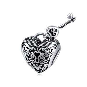 Key To My Heart Sterling Silver Bead Charm Bracelet Necklace Pendant