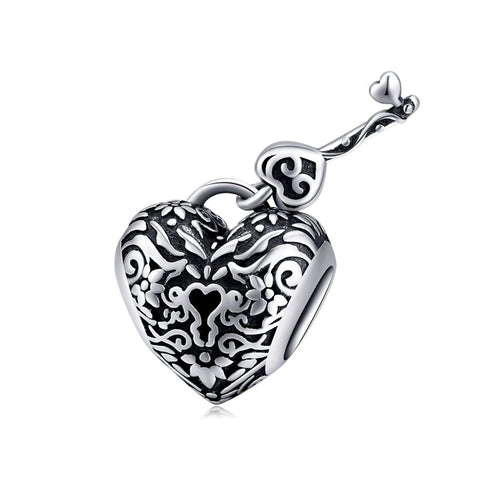 Key To My Heart Sterling Silver Bead Charm Bracelet Necklace Pendant