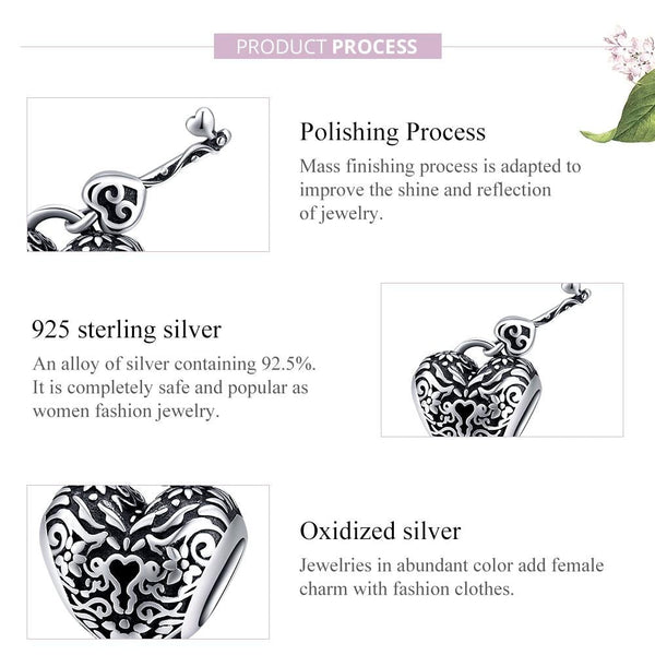 Key To My Heart Sterling Silver Bead Charm Bracelet Necklace Pendant