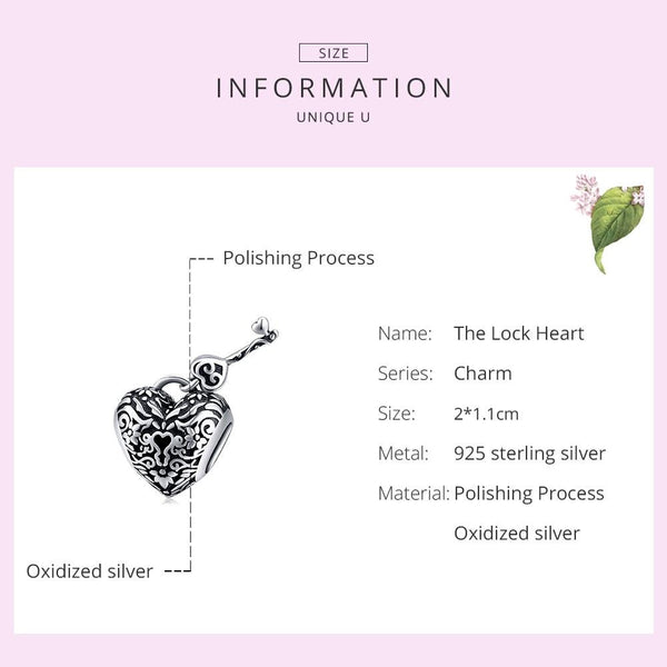 Key To My Heart Sterling Silver Bead Charm Bracelet Necklace Pendant