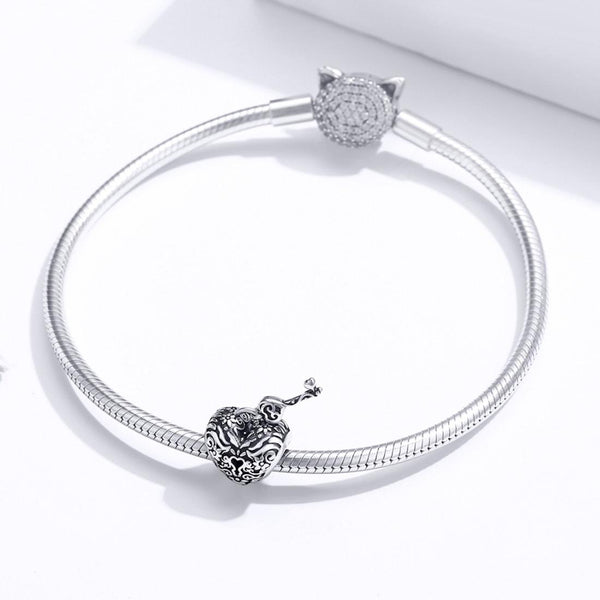 Key To My Heart Sterling Silver Bead Charm Bracelet Necklace Pendant