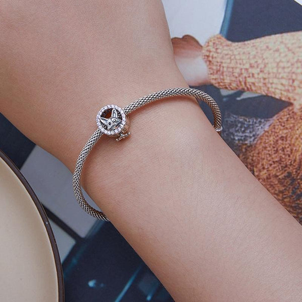 Corgi Puppy Sterling Silver Zircon CZ Bead Charm Bracelet Necklace Pendant