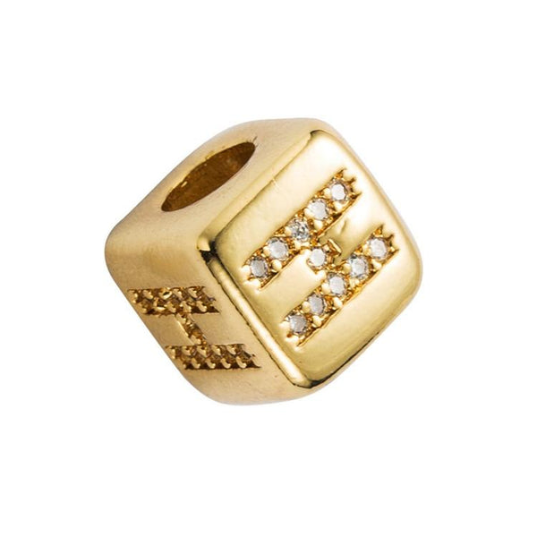 Gold Colour Letter Initial Copper Zircon CZ Bead Charm Bracelet Necklace H
