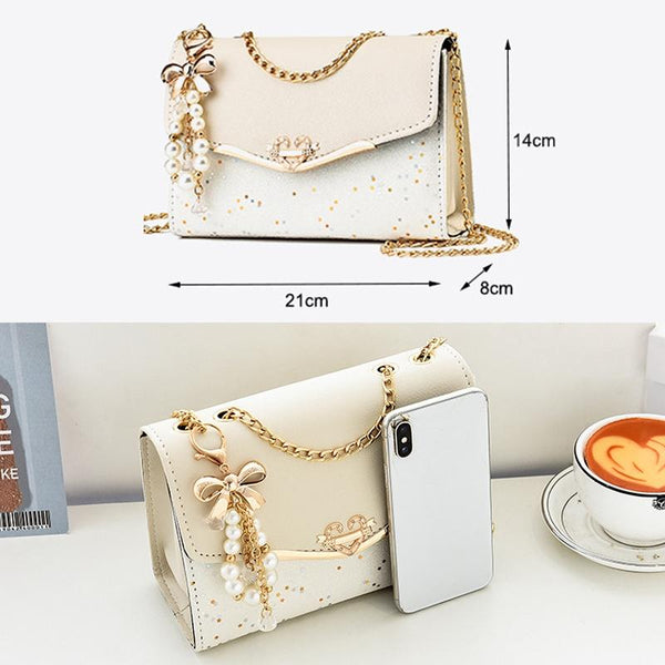 Faux PU Leather Shoulder Bag Handbag Gold Chain Hardware Red