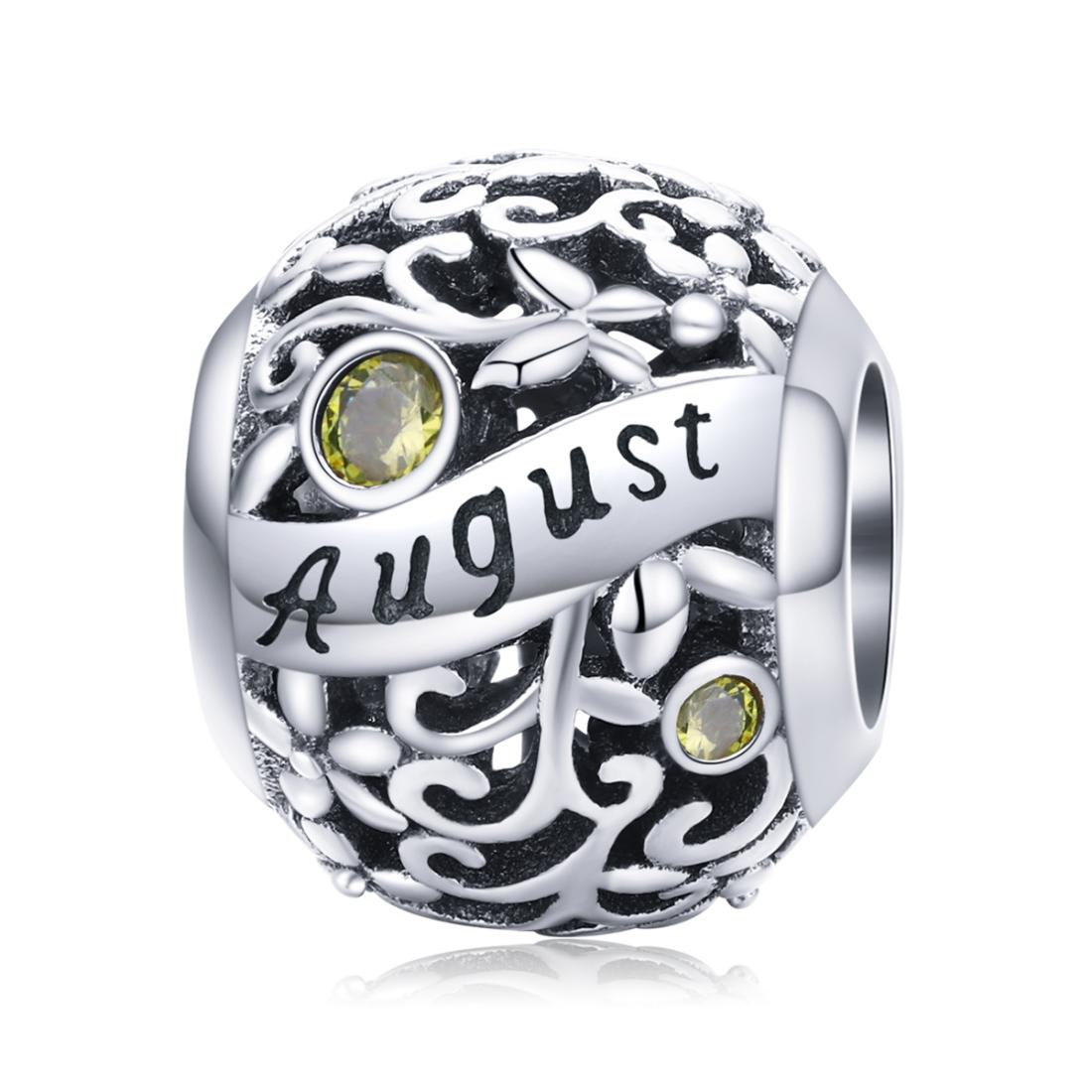 Periodot August Birthstone Sterling Silver Zircon CZ Bead Charm Bracelet Necklace