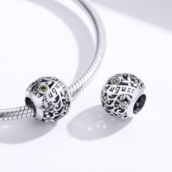 Periodot August Birthstone Sterling Silver Zircon CZ Bead Charm Bracelet Necklace
