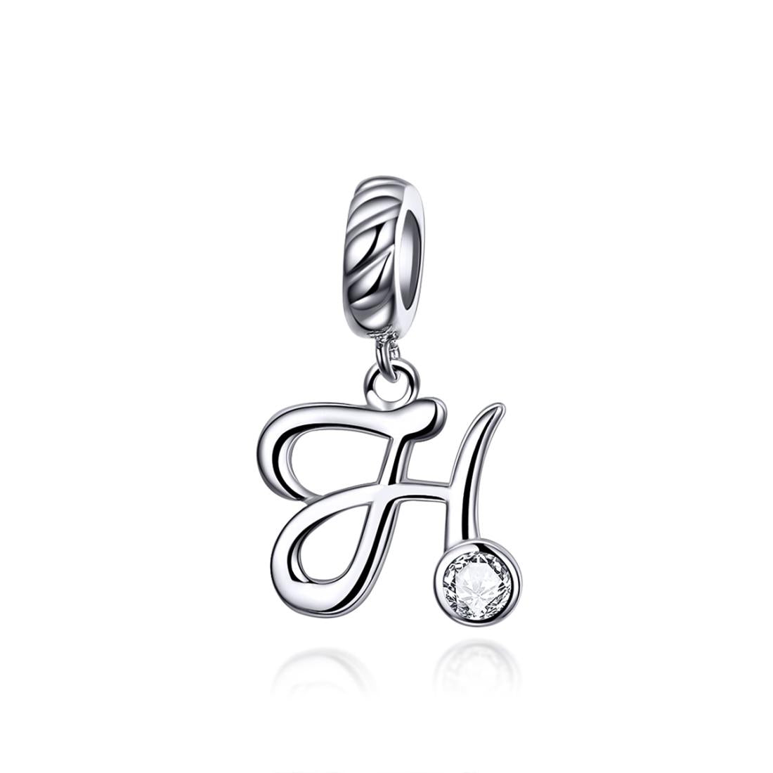 H Letter Initial Platinum Plated Sterling Silver Crystal Zircon Charm Bracelet Necklace