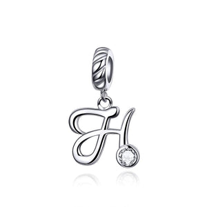 H Letter Initial Platinum Plated Sterling Silver Crystal Zircon Charm Bracelet Necklace