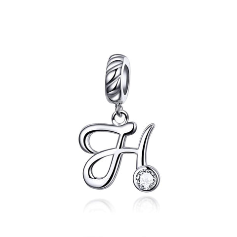 H Letter Initial Platinum Plated Sterling Silver Crystal Zircon Charm Bracelet Necklace