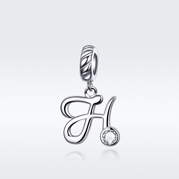 H Letter Initial Platinum Plated Sterling Silver Crystal Zircon Charm Bracelet Necklace