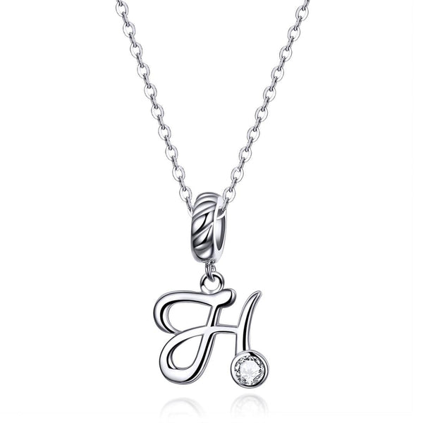 H Letter Initial Platinum Plated Sterling Silver Crystal Zircon Charm Bracelet Necklace