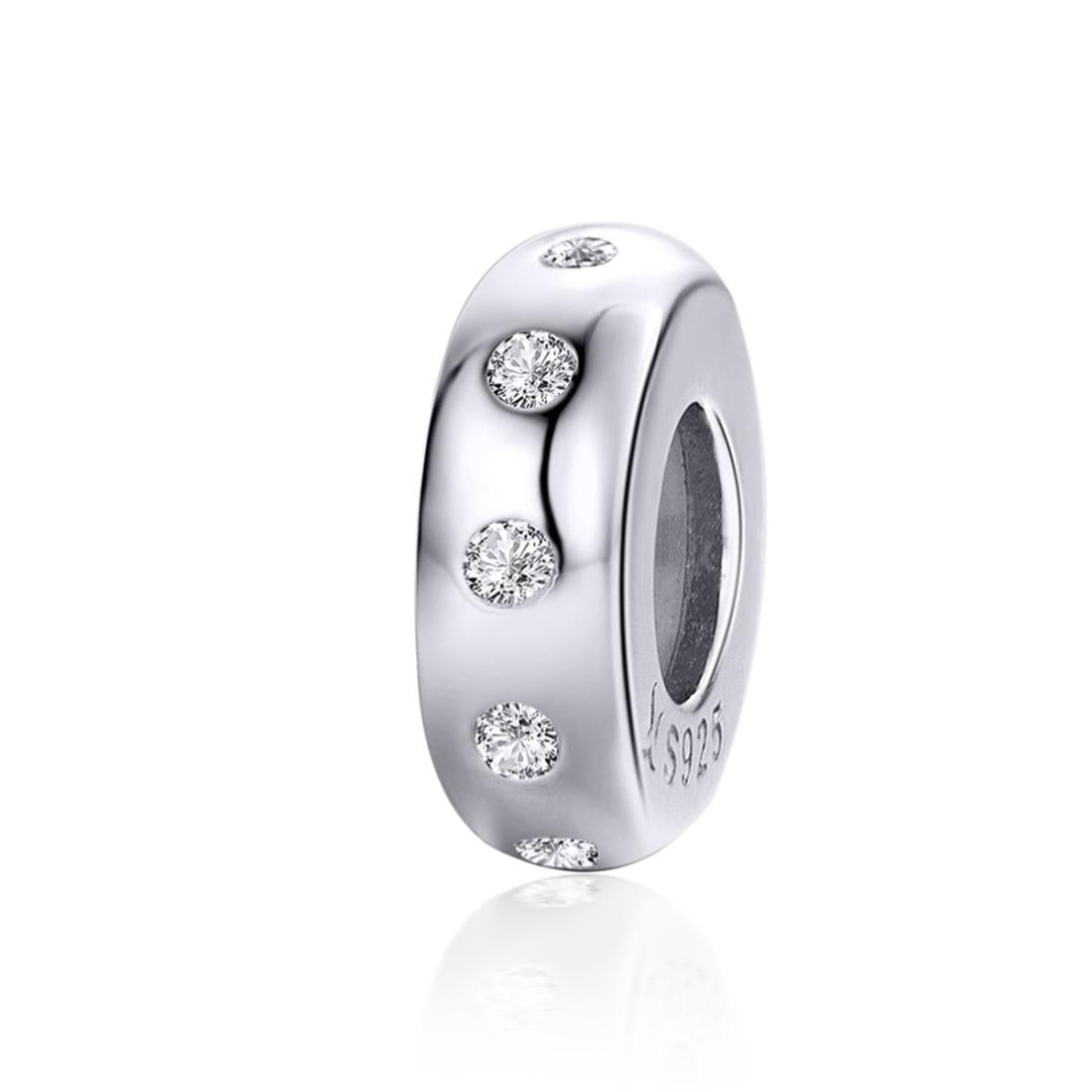 Platinum Plated Sterling Silver Zircon CZ Spacer Bead Charm Bracelet Necklace