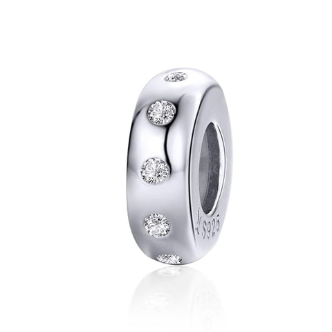 Platinum Plated Sterling Silver Zircon CZ Spacer Bead Charm Bracelet Necklace