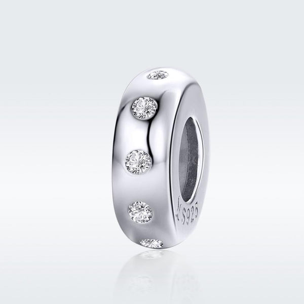 Platinum Plated Sterling Silver Zircon CZ Spacer Bead Charm Bracelet Necklace