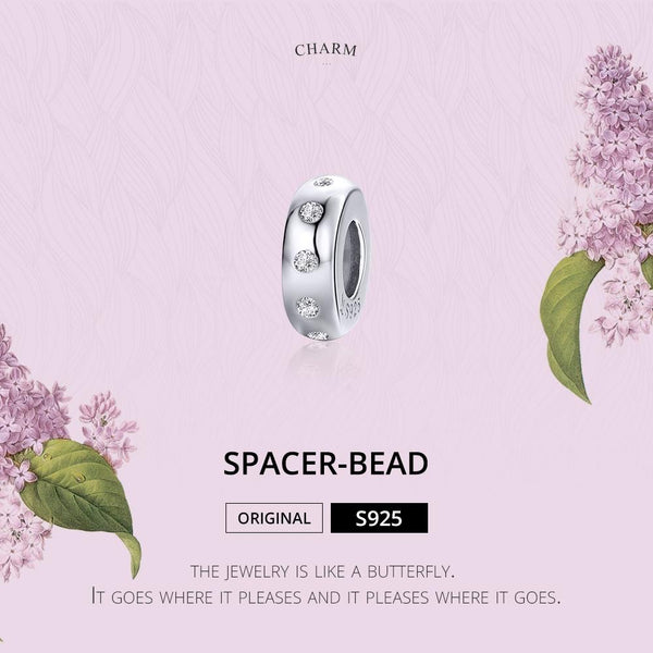 Platinum Plated Sterling Silver Zircon CZ Spacer Bead Charm Bracelet Necklace