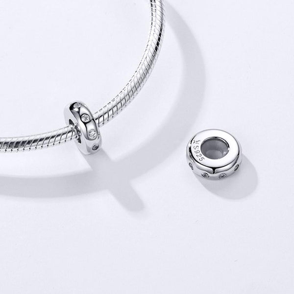 Platinum Plated Sterling Silver Zircon CZ Spacer Bead Charm Bracelet Necklace