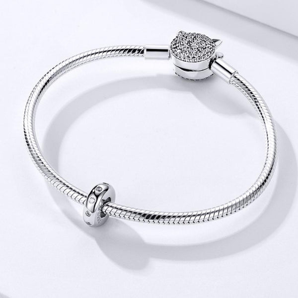 Platinum Plated Sterling Silver Zircon CZ Spacer Bead Charm Bracelet Necklace