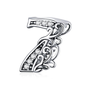 7 Number Numeral Sterling Silver Crystal Zircon CZ Bead Charm Bracelet Necklace