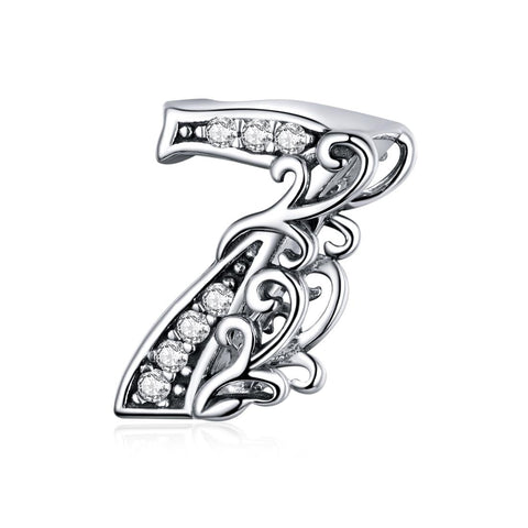 7 Number Numeral Sterling Silver Crystal Zircon CZ Bead Charm Bracelet Necklace