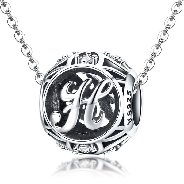 H Initial Letter Sterling Silver Zircon CZ Bead Charm Bracelet Necklace